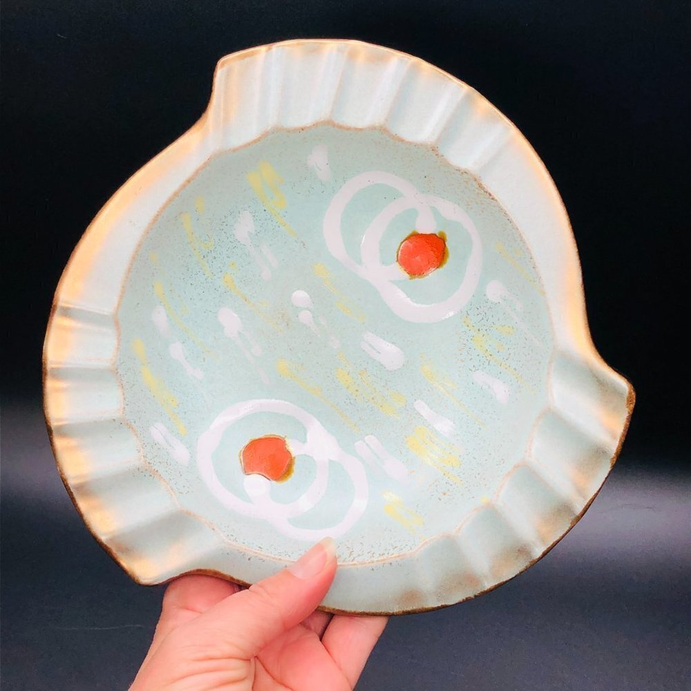 West Germany Pottery Atomic Ashtray Mid Century Modern Red Clay Console Bowl